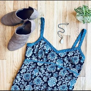 BOHO Brown & Blue Floral LOFT Loose fit Maxi dress